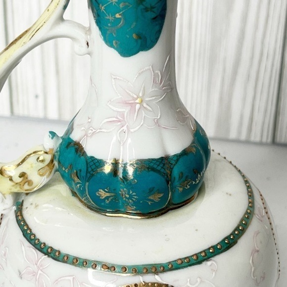 Antique Porcelain Ewer Handpainted Floral‎ Design Gold Gilding & Beading - Picture 7 of 11
